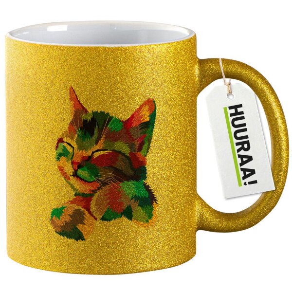 Glitzertasse Katze Colorful 330ml