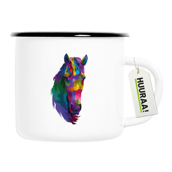 Emaille Tasse Pferdekopf Colorful 300ml Vintage Emaille Becher