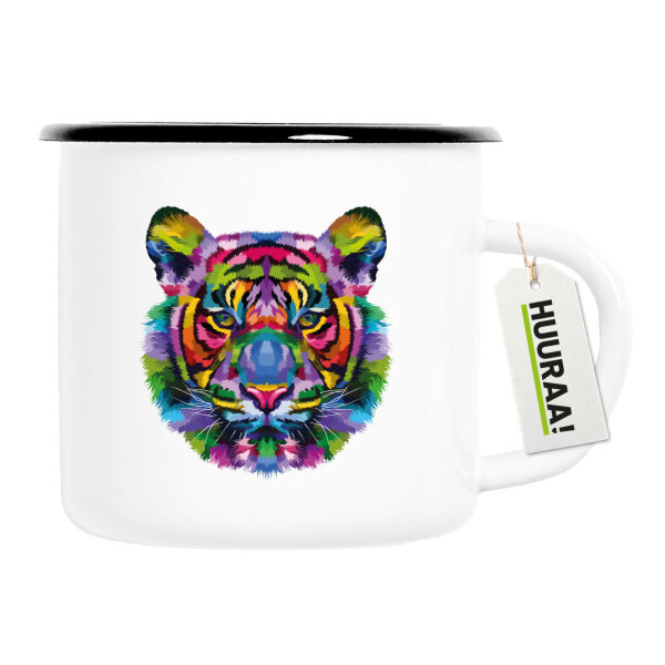 Emaille Tasse Tiger Kopf Colorful 300ml Vintage Emaille Becher