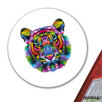 Aufkleber Tiger Kopf Colorful 10cm rund