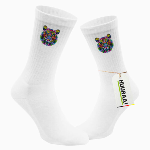 Unisex Socken Tiger Kopf Colorful Größe 37/46 White Motiv Tennissocken