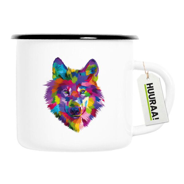 Emaille Tasse Wolf Colorful 300ml Vintage
