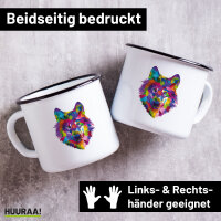Emaille Tasse Wolf Colorful 300ml Vintage Emaille Becher