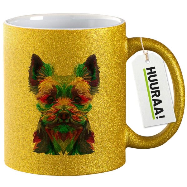 Glitzertasse Yorkshire Terrier Colorful 330ml