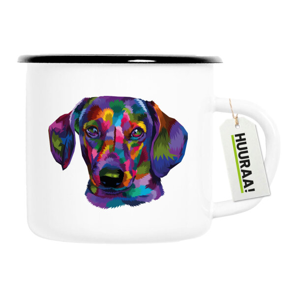 Emaille Tasse Dackel Colorful 300ml Vintage Emaille Becher