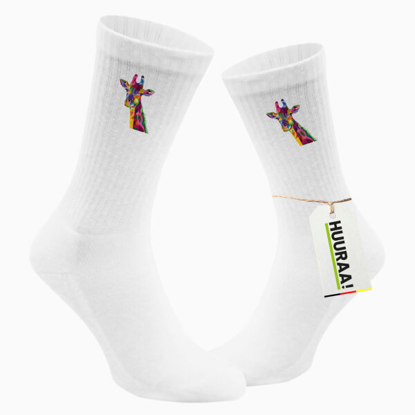 Unisex Socken Giraffe Colorful Größe 37/46 White Motiv Tennissocken