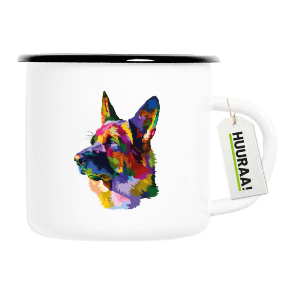 Emaille Tasse Deutscher Schäferhund Colorful 300ml Vintage Emaille Becher