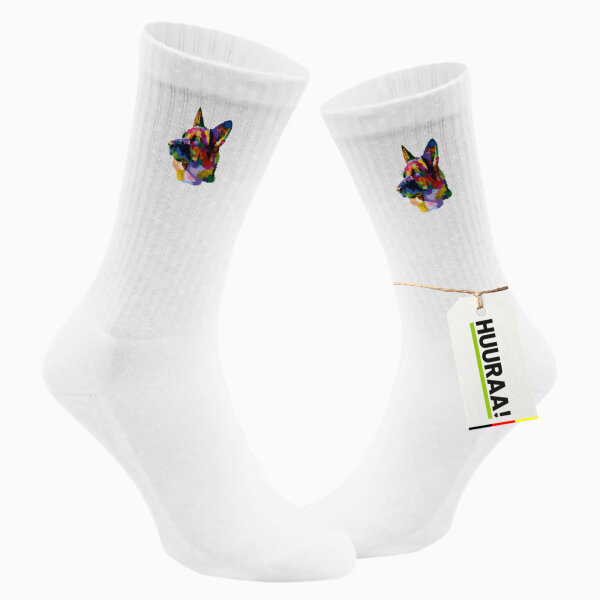 Unisex Socken Deutscher Schäferhund Colorful Größe 37/46 White Motiv Tennissocken