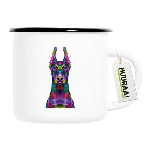 Emaille Tasse Doberman Colorful 300ml Vintage Emaille Becher