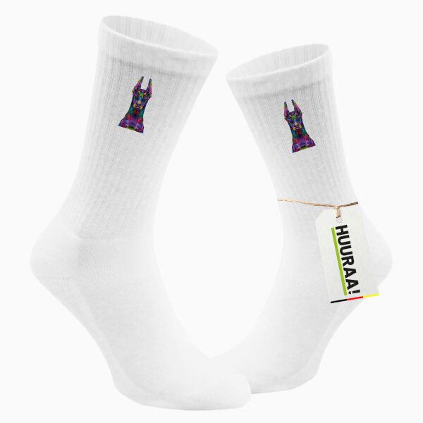 Unisex Socken Doberman Colorful Größe 37/46 White Motiv Tennissocken