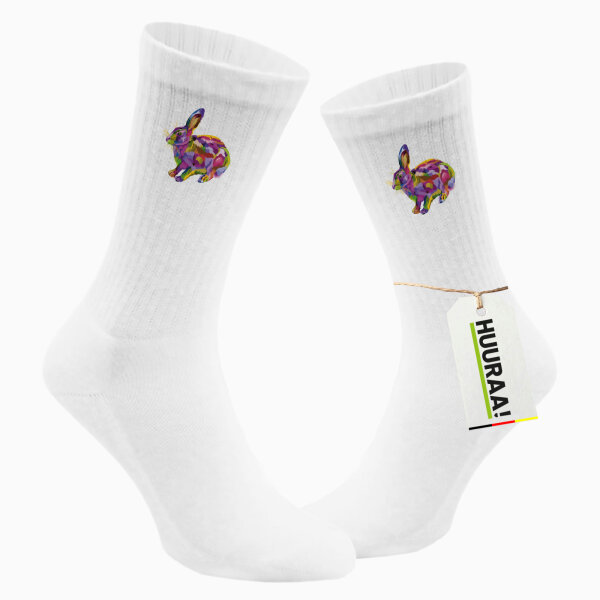 Unisex Socken Hase Colorful Größe 37/46 White Motiv Tennissocken