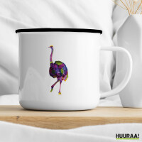 Emaille Tasse Vogel Strauß Colorful 300ml Vintage Emaille Becher