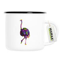 Emaille Tasse Vogel Strau&szlig; Colorful 300ml Vintage
