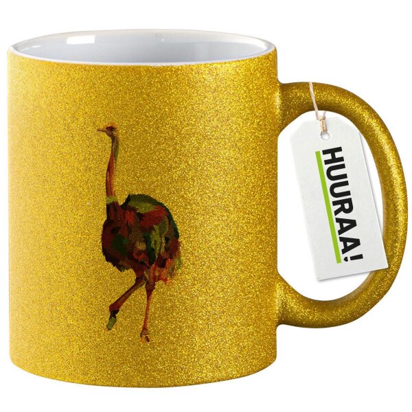 Glitzertasse Vogel Strauß Colorful 330ml
