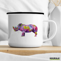 Emaille Tasse Nashorn Colorful 300ml Vintage Emaille Becher