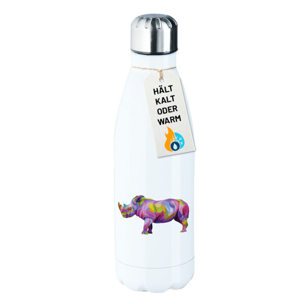 Trinkflasche Nashorn Colorful 500ml Edelstahl Wasserflasche
