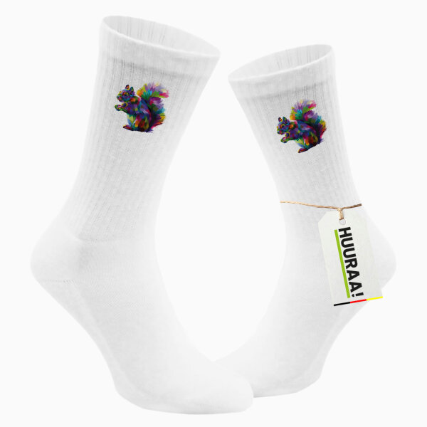 Unisex Socken Eichhörnchen Colorful Größe 37/46 White Motiv Tennissocken
