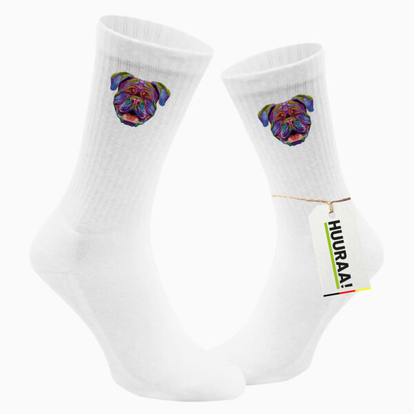 Unisex Socken British Bulldog Colorful Größe 37/46 White Motiv Tennissocken