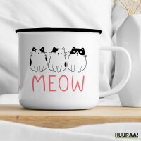 Emaille Tasse Katzen Meow Comic 300ml Vintage Emaille Becher