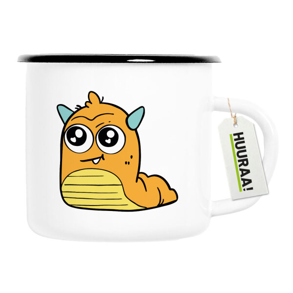 Emaille Tasse süßes Monster Orange 300ml Vintage
