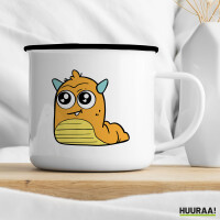 Emaille Tasse süßes Monster Orange 300ml Vintage Emaille Becher