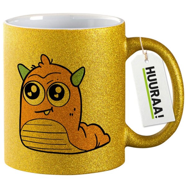 Glitzertasse süßes Monster Orange 330ml