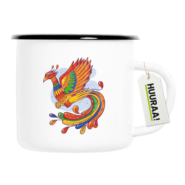 Emaille Tasse Phönix Fabelwesen 300ml Vintage