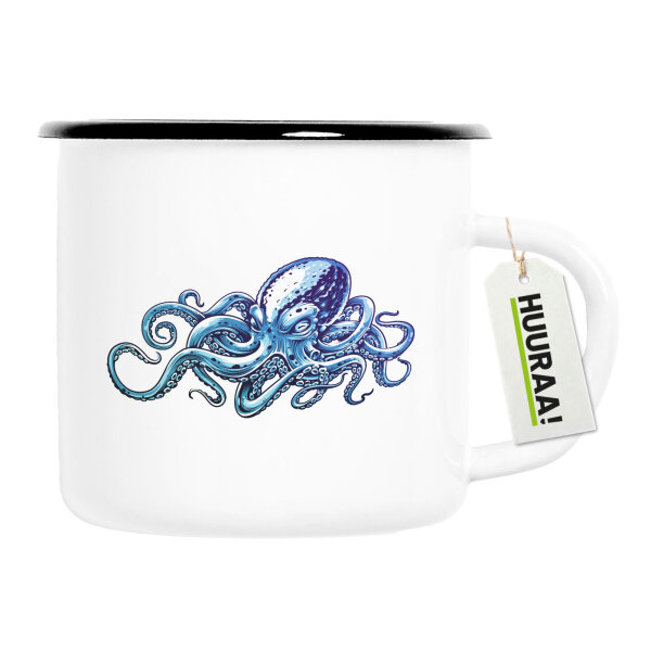 Emaille Tasse Kraken Fabelwesen 300ml Vintage