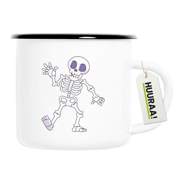 Emaille Tasse winkendes Skelett Comic 300ml Vintage