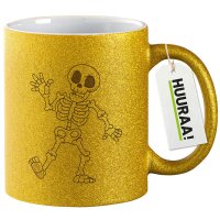 Glitzertasse winkendes Skelett Comic 330ml