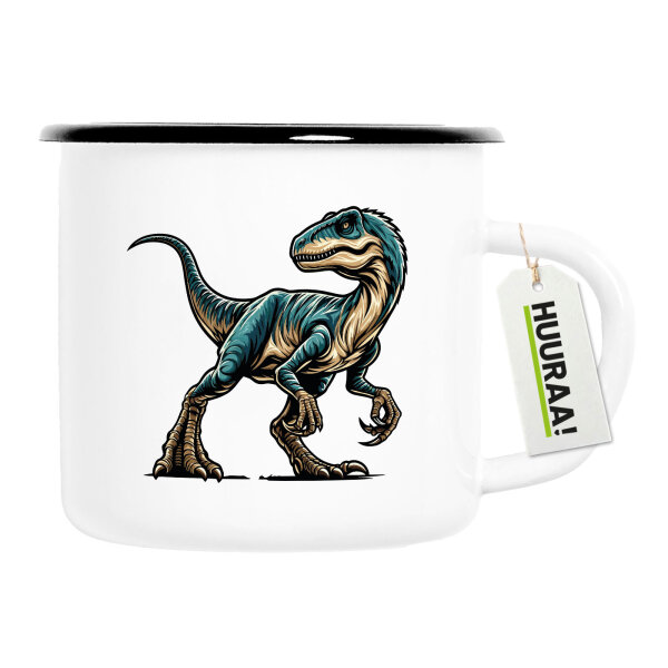 Emaille Tasse Velociraptor Dinosaurier 300ml Vintage Emaille Becher