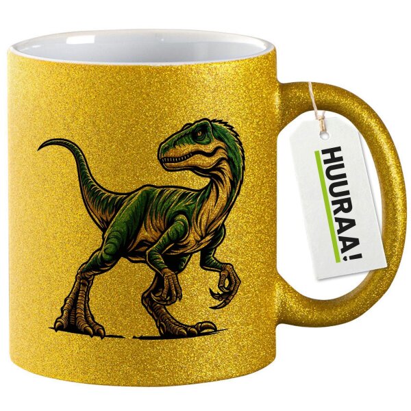 Glitzertasse Velociraptor Dinosaurier 330ml