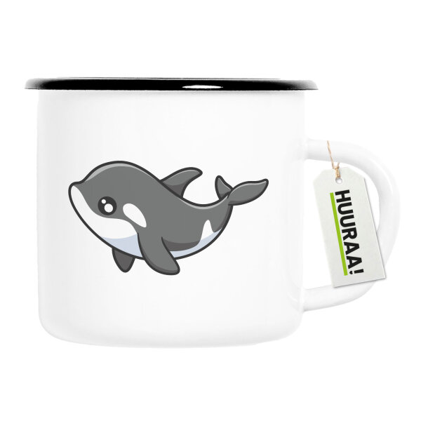 Emaille Tasse Orka Killerwal 300ml Vintage Emaille Becher