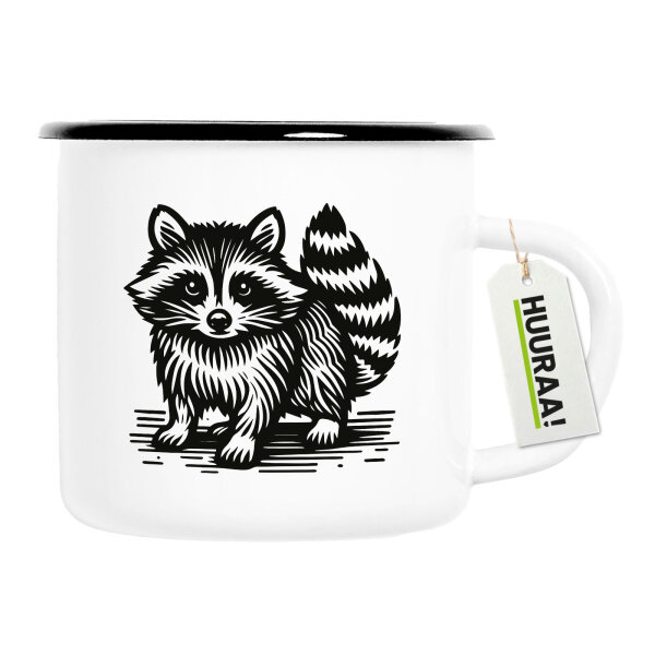 Emaille Tasse Waschbär Comic 300ml Vintage Emaille Becher