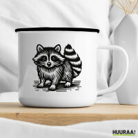 Emaille Tasse Waschbär Comic 300ml Vintage Emaille Becher