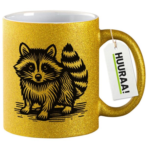 Glitzertasse Waschbär Comic 330ml