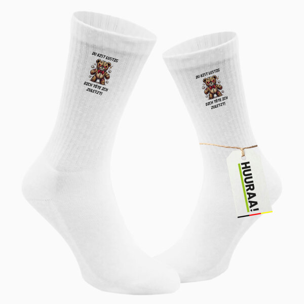 Unisex Socken Du bist lustig dich töte ich zuletzt Monster Teddy Größe 37/46 White Motiv Tennissocken