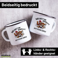 Emaille Tasse Angst vor Hühnern, hat keine Eier...