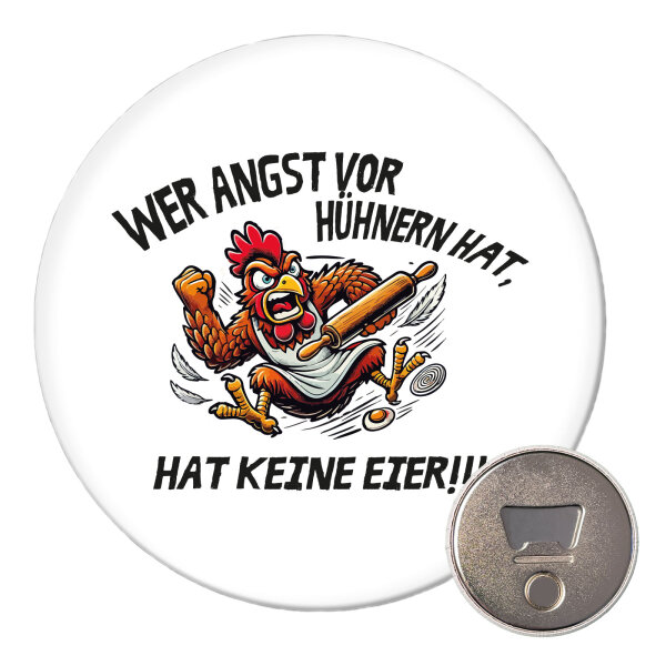 Magnet Angst vor Hühnern, hat keine Eier grimmiger Hahn 59mm Kühlschrankmagnet