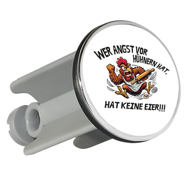 Waschbeckenstöpsel Angst vor Hühnern, hat keine Eier grimmiger Hahn 4cm Abflussstopfen