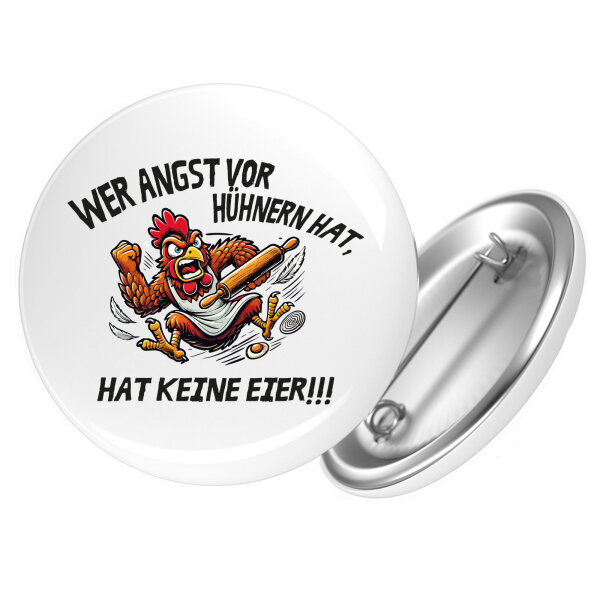 Button Angst vor Hühnern, hat keine Eier grimmiger Hahn