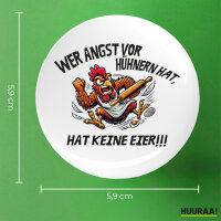 Button Angst vor Hühnern, hat keine Eier grimmiger Hahn