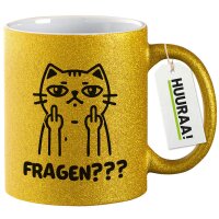 Glitzertasse Fragen? grimmige Katze 330ml