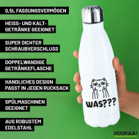 Trinkflasche Was? grimmige Katze 500ml Edelstahl Wasserflasche