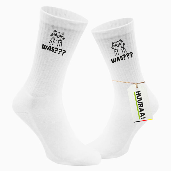 Unisex Socken Was? grimmige Katze Größe 37/46 White Motiv Tennissocken