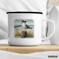 Emaille Tasse Käpitän Möwe Strand Küste 300ml Vintage Emaille Becher