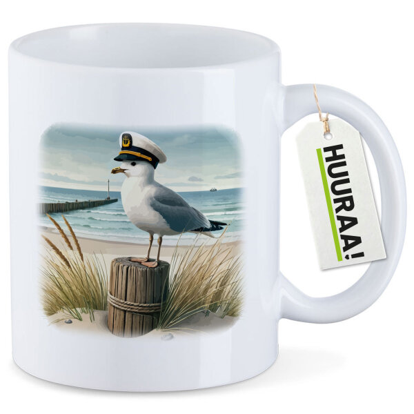 Kaffeetasse Käpitän Möwe Strand Küste 330ml