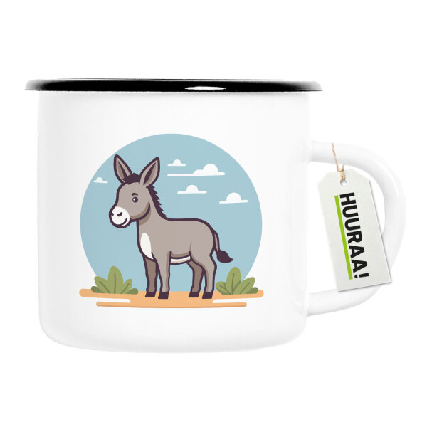 Emaille Tasse süßer Esel Comic 300ml Vintage Emaille Becher