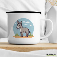 Emaille Tasse süßer Esel Comic 300ml Vintage Emaille Becher