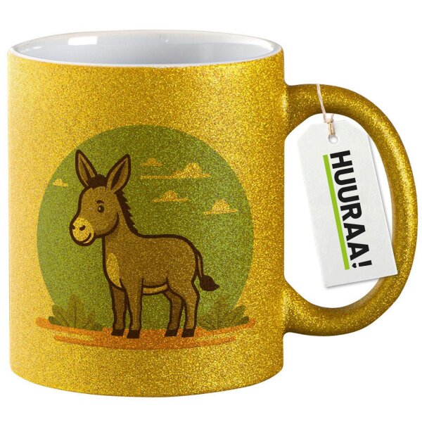 Glitzertasse süßer Esel Comic 330ml